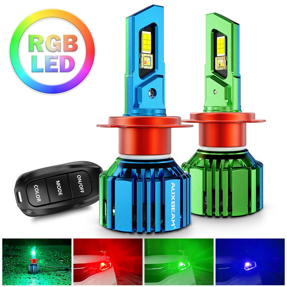 🆕H7 RGB LED Headlight Bulbs/DRL/Fog Light R7 Series 70W 25000LM 65000K Cool White + RGB Remote Control | 2 bulbs