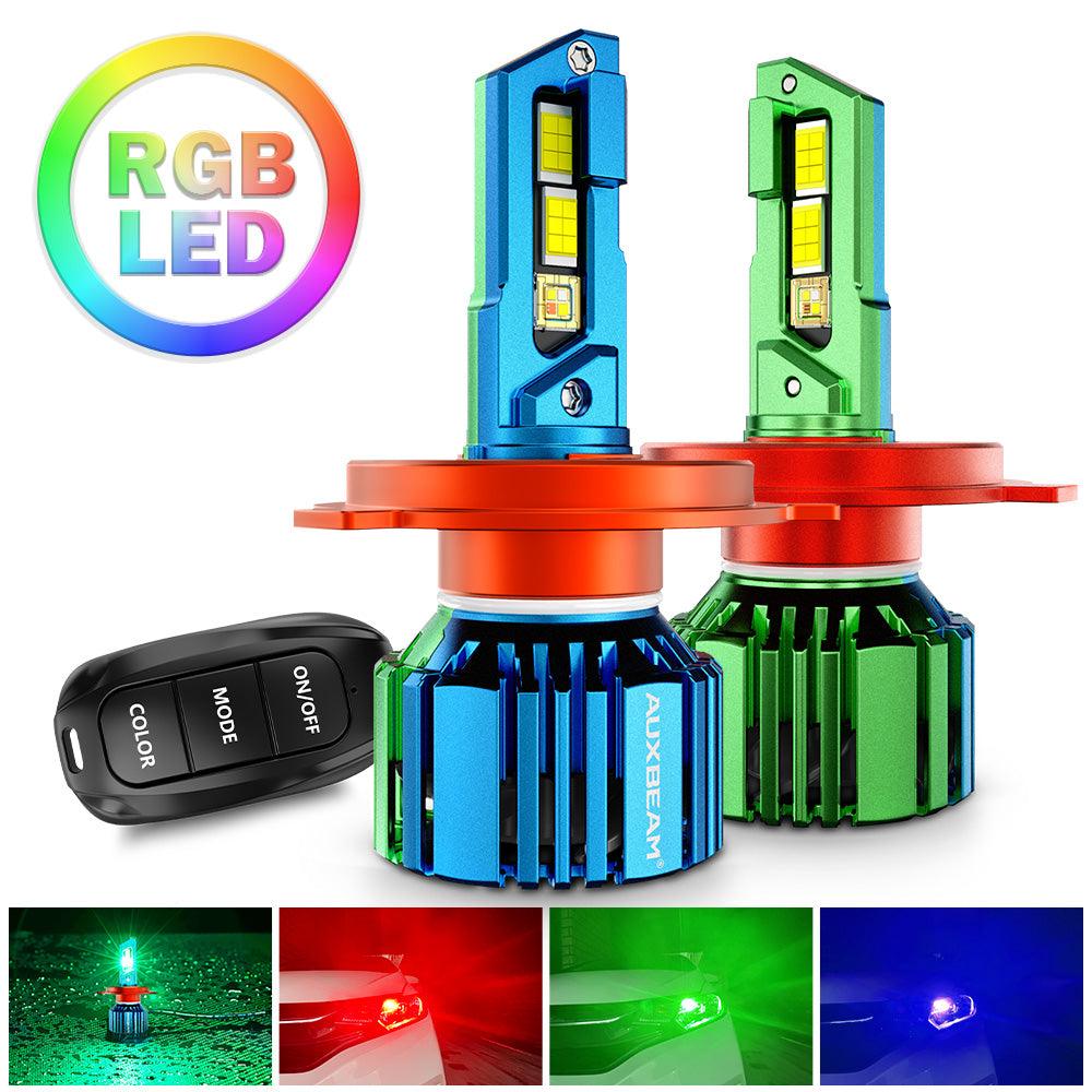 🆕H4/9003 RGB LED Headlight Bulbs/DRL/Fog Light R7 Series 70W 25000LM 65000K Cool White + RGB Remote Control | 2 bulbs