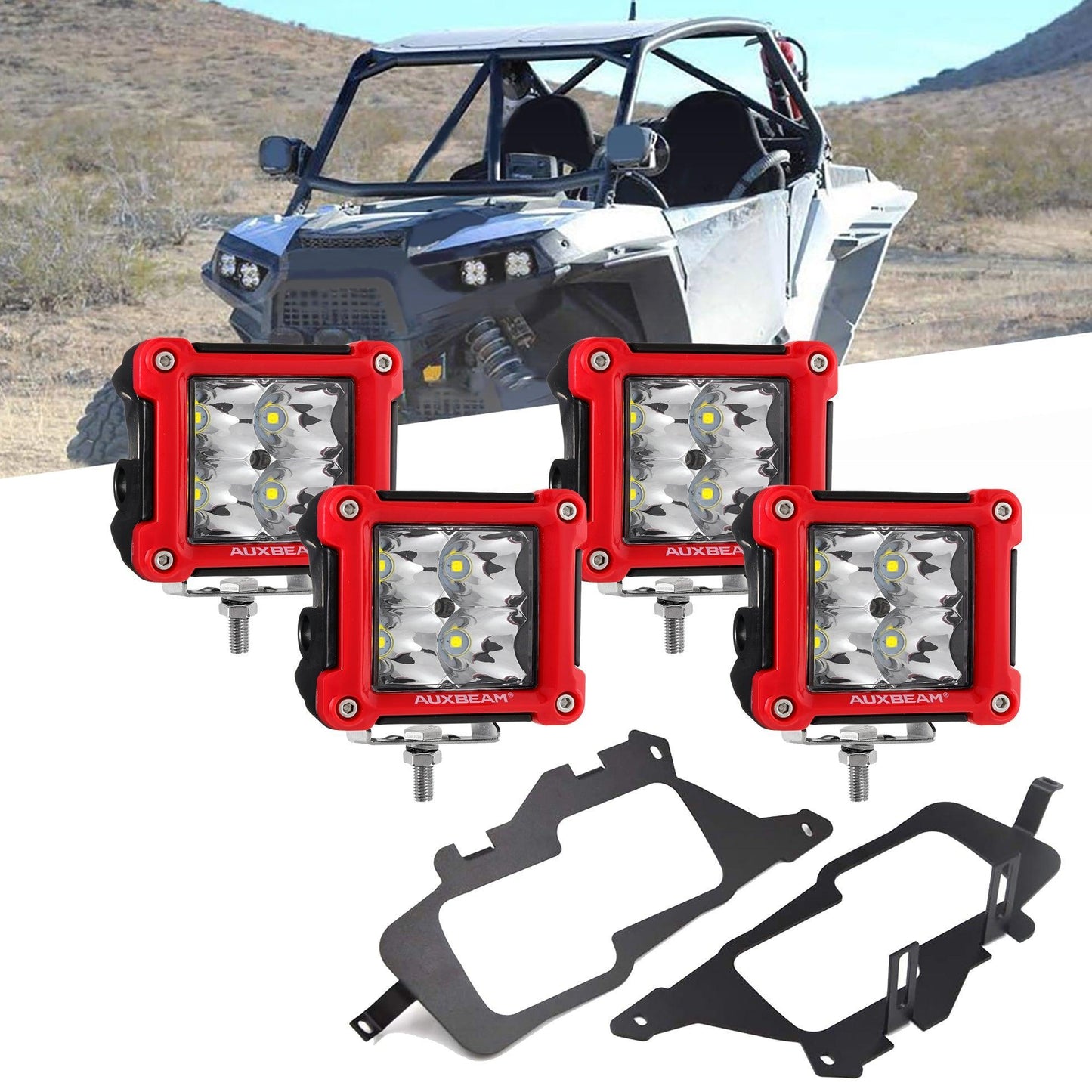 3 Inch LED Pods Light Spot/Flood Beam with Wiring Harness & LED Pod Lights Mounting Brackets Combo for 2014-2021 Polaris RZR 900 1000 & TURBO RI