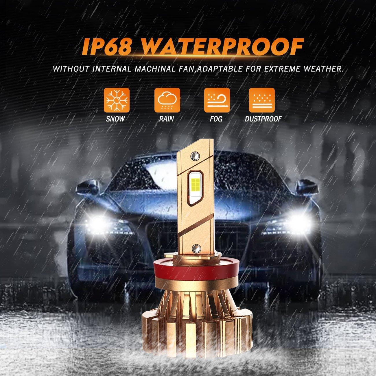 H11+H11 Headlight Bulbs 44W 4000LM X60 Series Fanless 6500K Cool White | 4 bulbs
