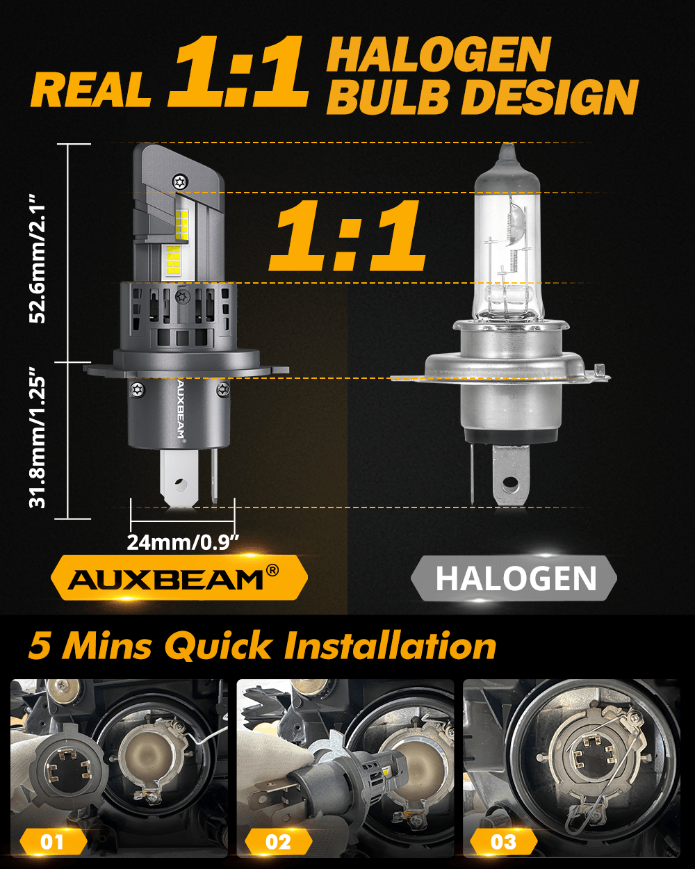 🆕H4/HB2/9003 LED Headlight Bulbs Q25 Series Real 1:1 Size 70W 20000LM 6500K Cool White | 2 bulbs