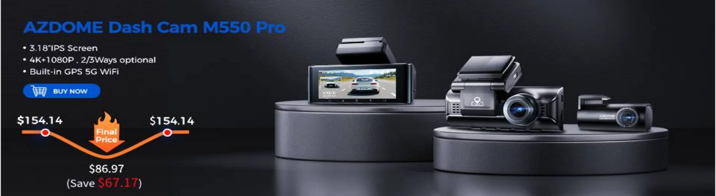 AZDOME Dash Cam M300S 4K 1080P Dual Dash Car Camera Built-in 5.8GHz WiFi GPS Car DVR 24H Parking Mode Night Vision Black Box