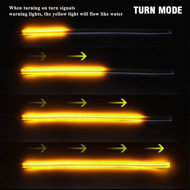 2pcs LED DRL Car Daytime Running Light Signal Lamp Flexible Decorative Strip Auto Headlights White Turn Yellow Flowing Signals