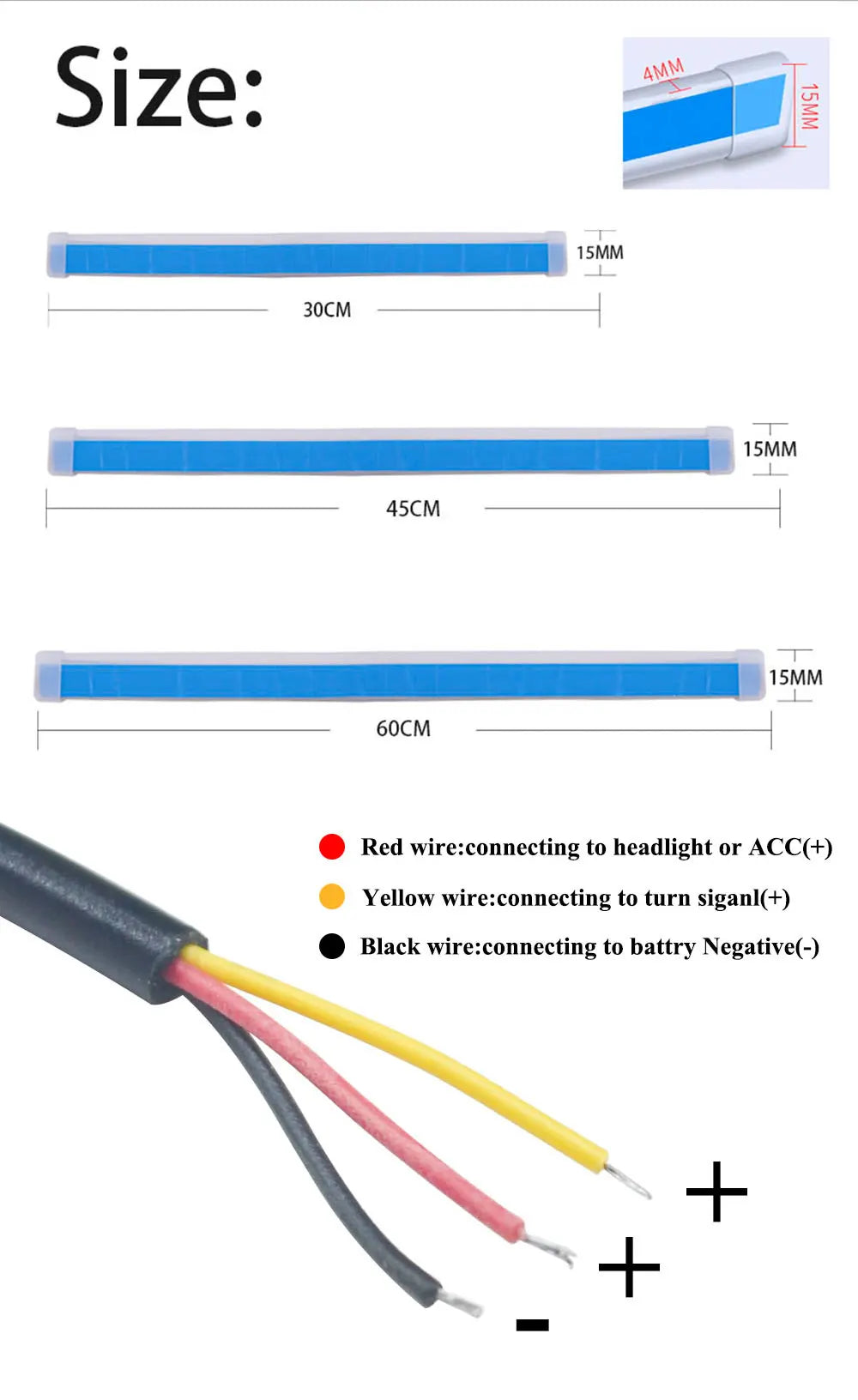 2pcs LED DRL Car Daytime Running Light Signal Lamp Flexible Decorative Strip Auto Headlights White Turn Yellow Flowing Signals
