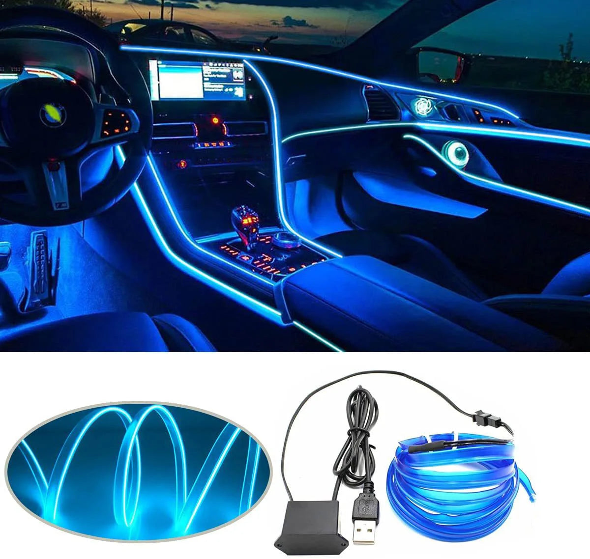 2/3/4/5M RGB Car Interior Ambient LED Light Strip Invisible USB Fiber Optic Atmosphere Lamp Support APP Control