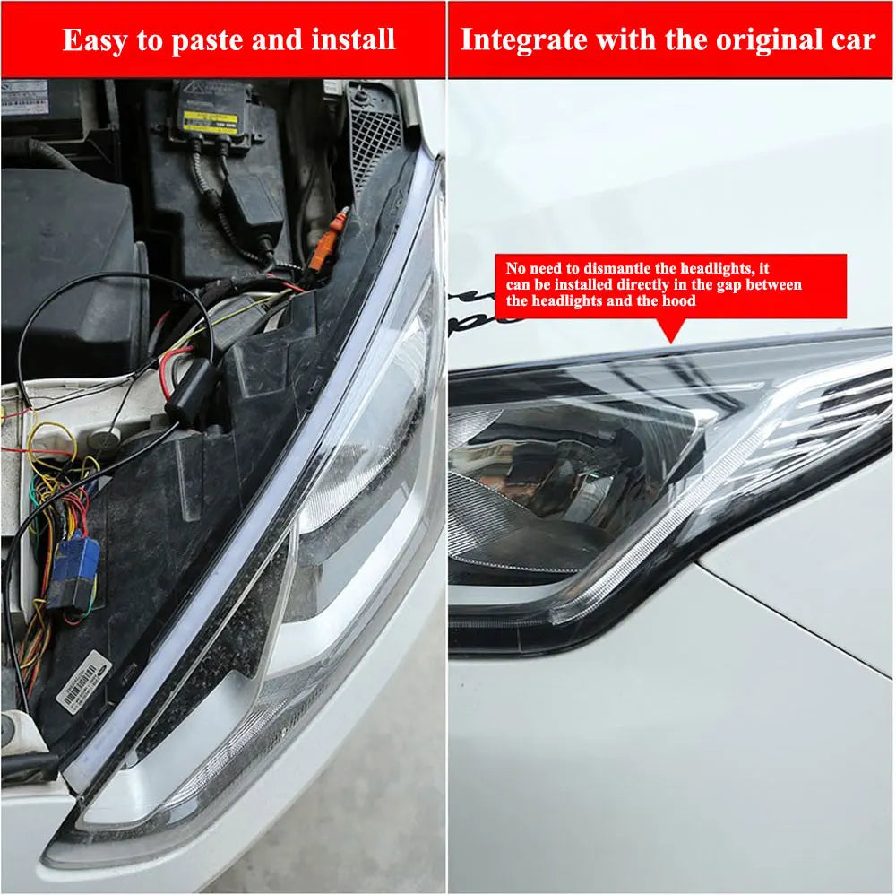 2pcs LED DRL Car Daytime Running Light Signal Lamp Flexible Decorative Strip Auto Headlights White Turn Yellow Flowing Signals