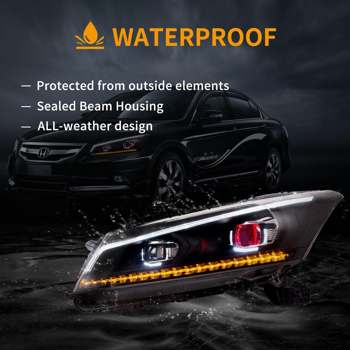 LED Headlight Assembly Projector Black For 2008-2012 Honda Accord 8th Gen Inspire US Type