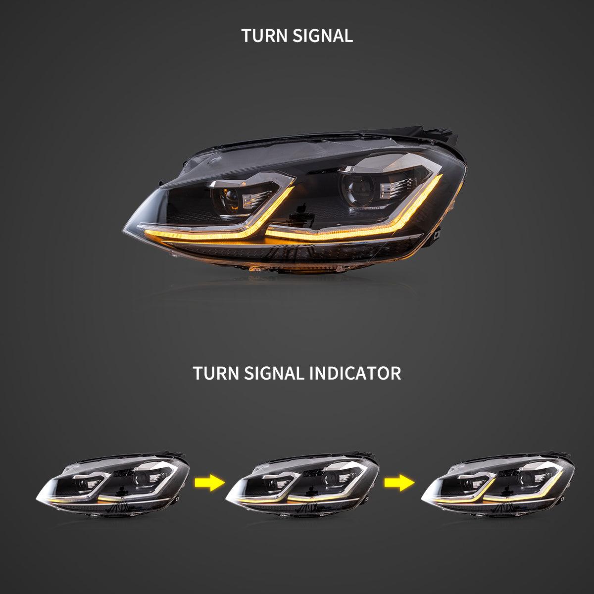 LED Headlight Assembly Projector Black For 2012-2017 Volkswagen Golf 7th Gen (Mk7, Typ 5G)