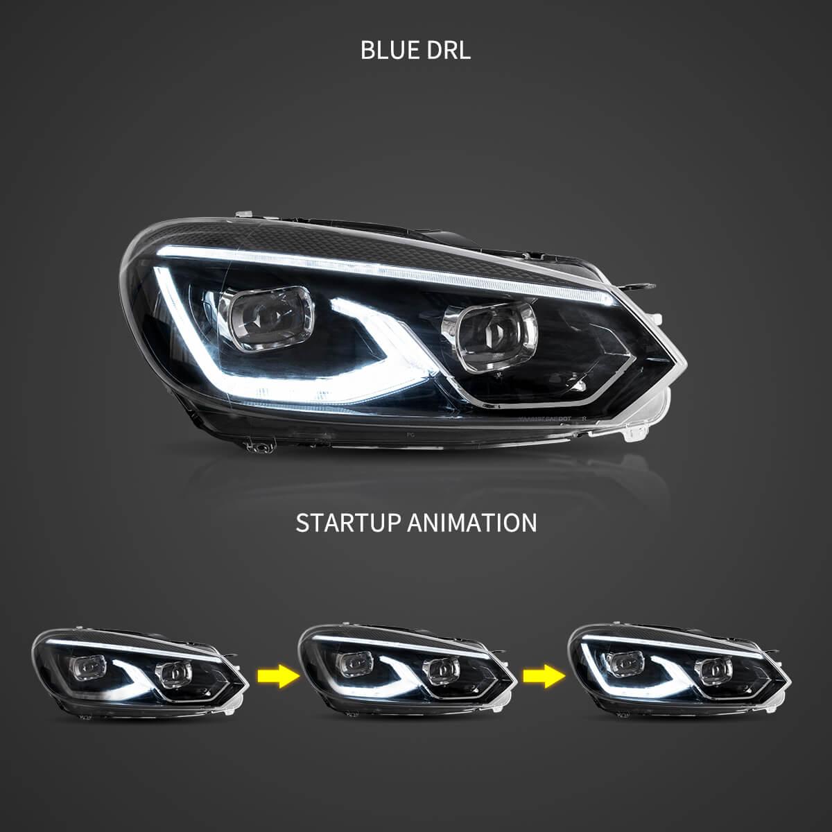 LED Headlight Assembly Dual Beam Projector Black For 2008-2014 Volkswagen Golf 6th Gen (Mk6/A6 Typ 5K)