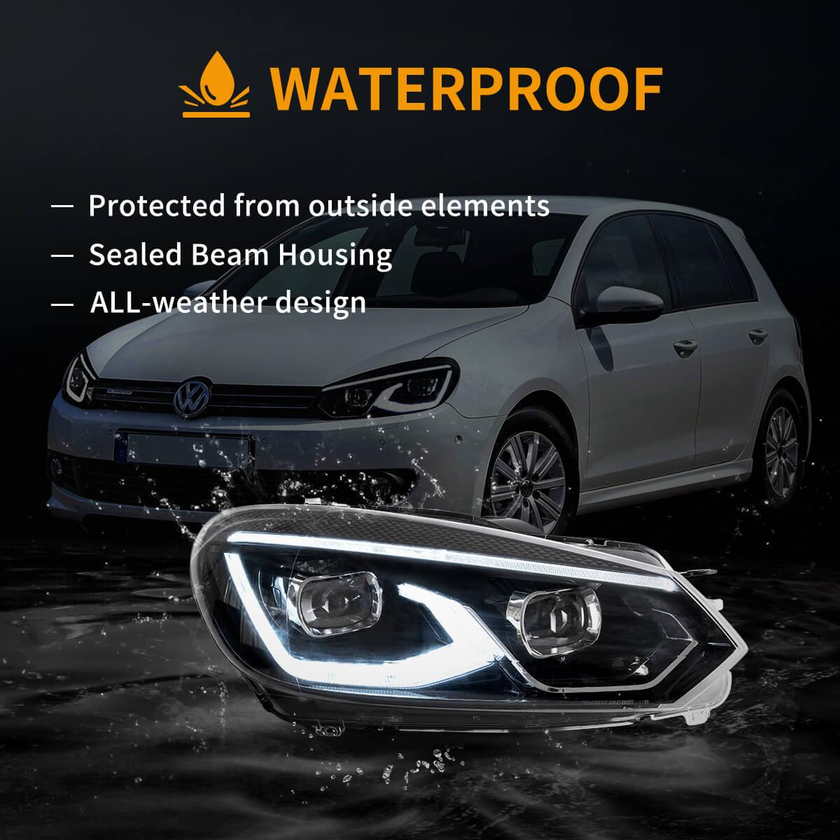 LED Headlight Assembly Dual Beam Projector Black For 2008-2014 Volkswagen Golf 6th Gen (Mk6/A6 Typ 5K)