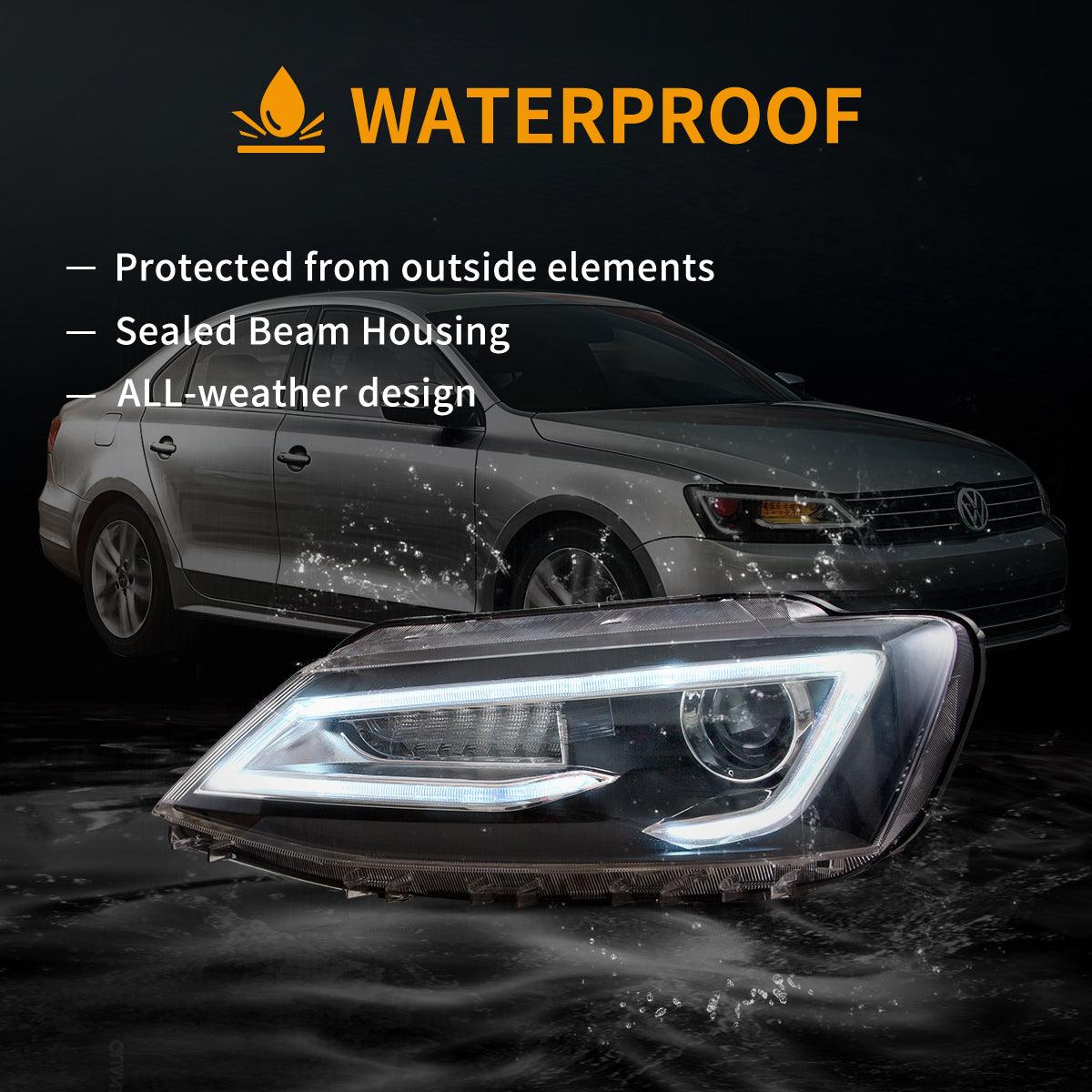 LED Headlight Assembly Dual Beam Projector Black For 2010-2018 Volkswagen Jetta