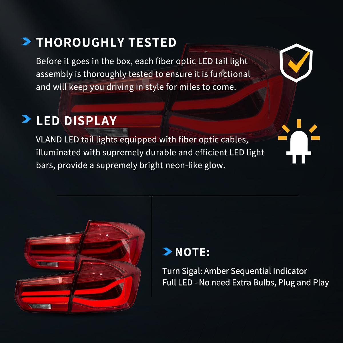 LED Tail Lights Assembly With Sequential Amber Turn Signal For 2012-2019 BMW 3 Series 6th Gen (F30 F35 F80)
