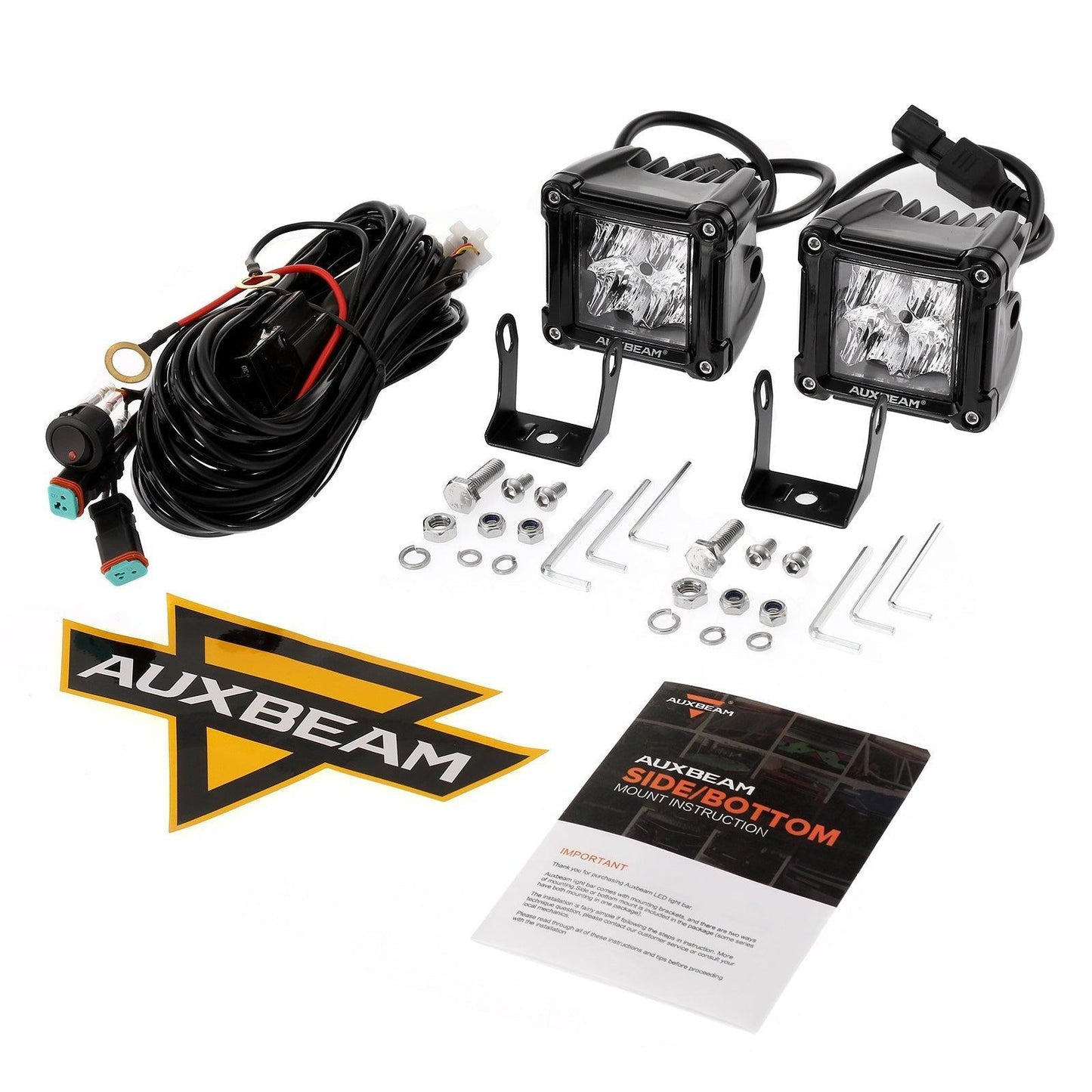 3 Inch LED Pods Light Spot/Flood Beam with Wiring Harness & LED Pod Lights Mounting Brackets Combo for 2014-2021 Polaris RZR 900 1000 & TURBO RI