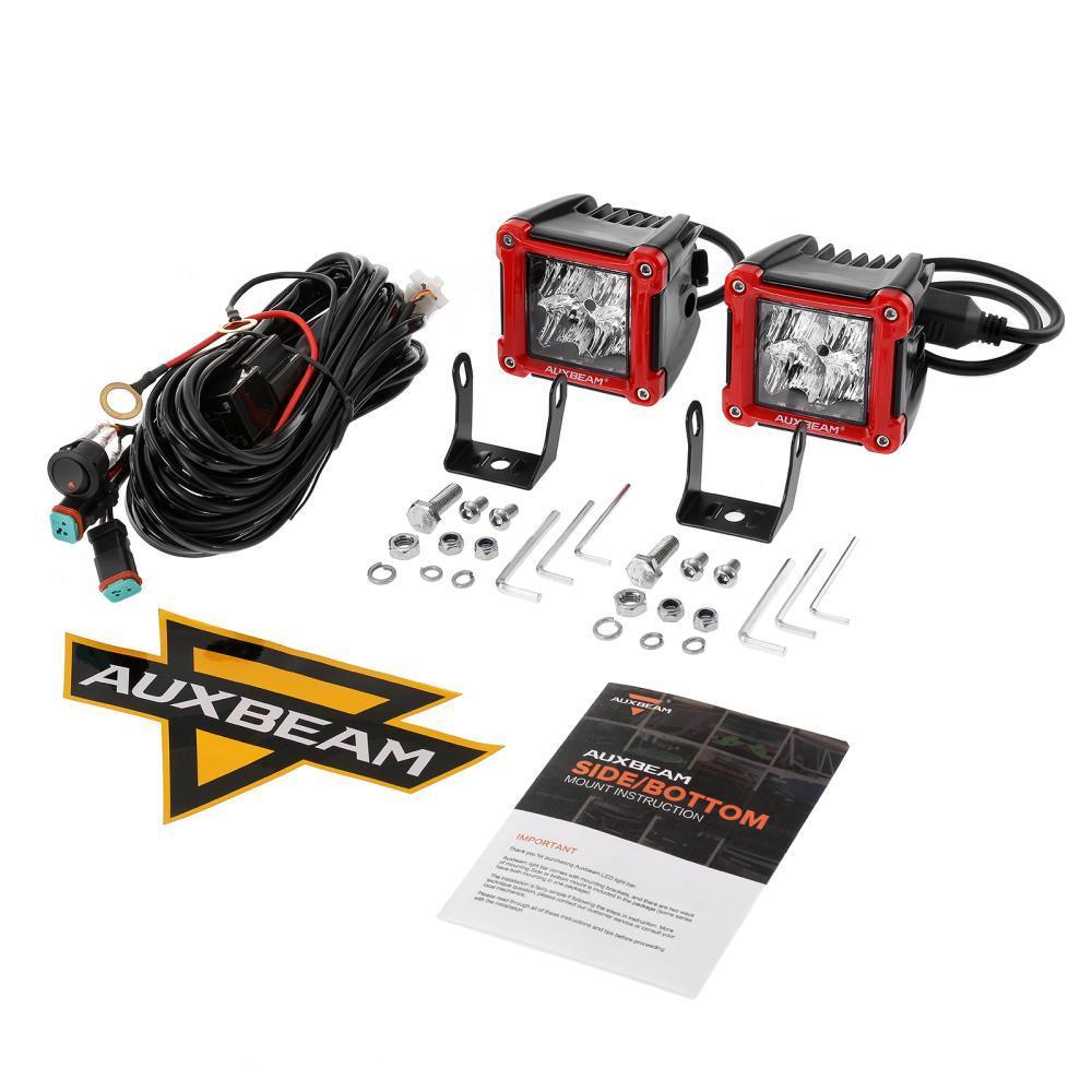 3 Inch LED Pods Light Spot/Flood Beam with Wiring Harness & LED Pod Lights Mounting Brackets Combo for 2014-2021 Polaris RZR 900 1000 & TURBO RI
