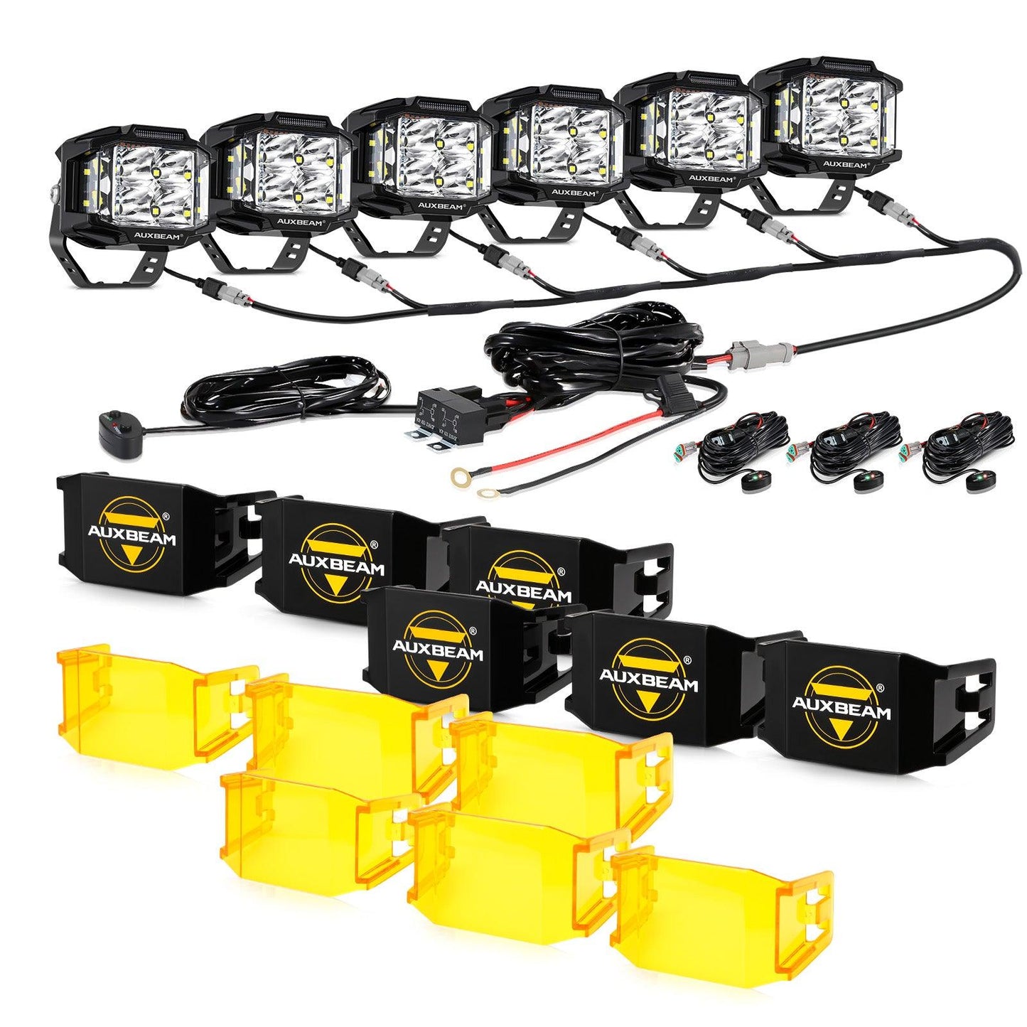 Serie V-MAX | Luces de vaina cuadradas LED con haz lateral combinado de 4 pulgadas, 92 W, 8960 lm, con DRL ámbar