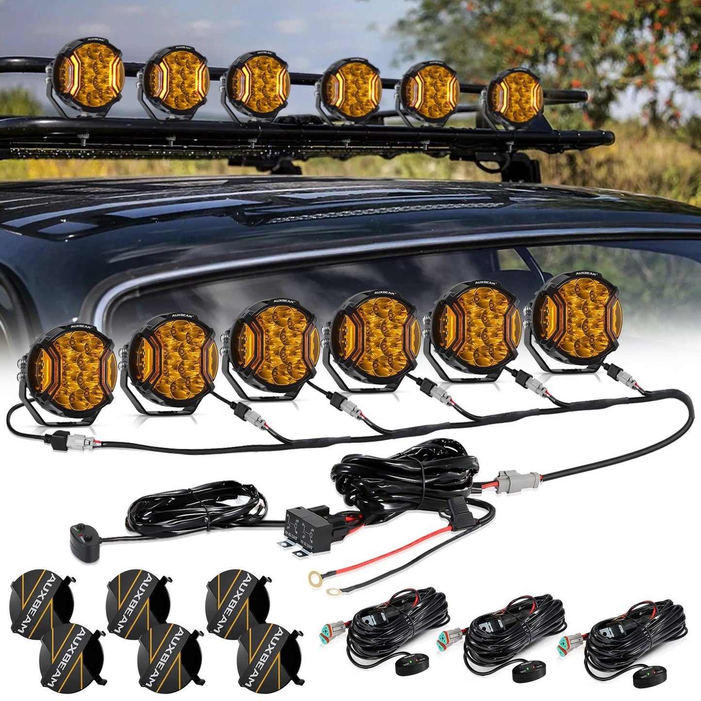 Serie V-ULTRA | Luces de cápsula ámbar con tirador lateral LED de 5 pulgadas y 172 W con DRL ámbar