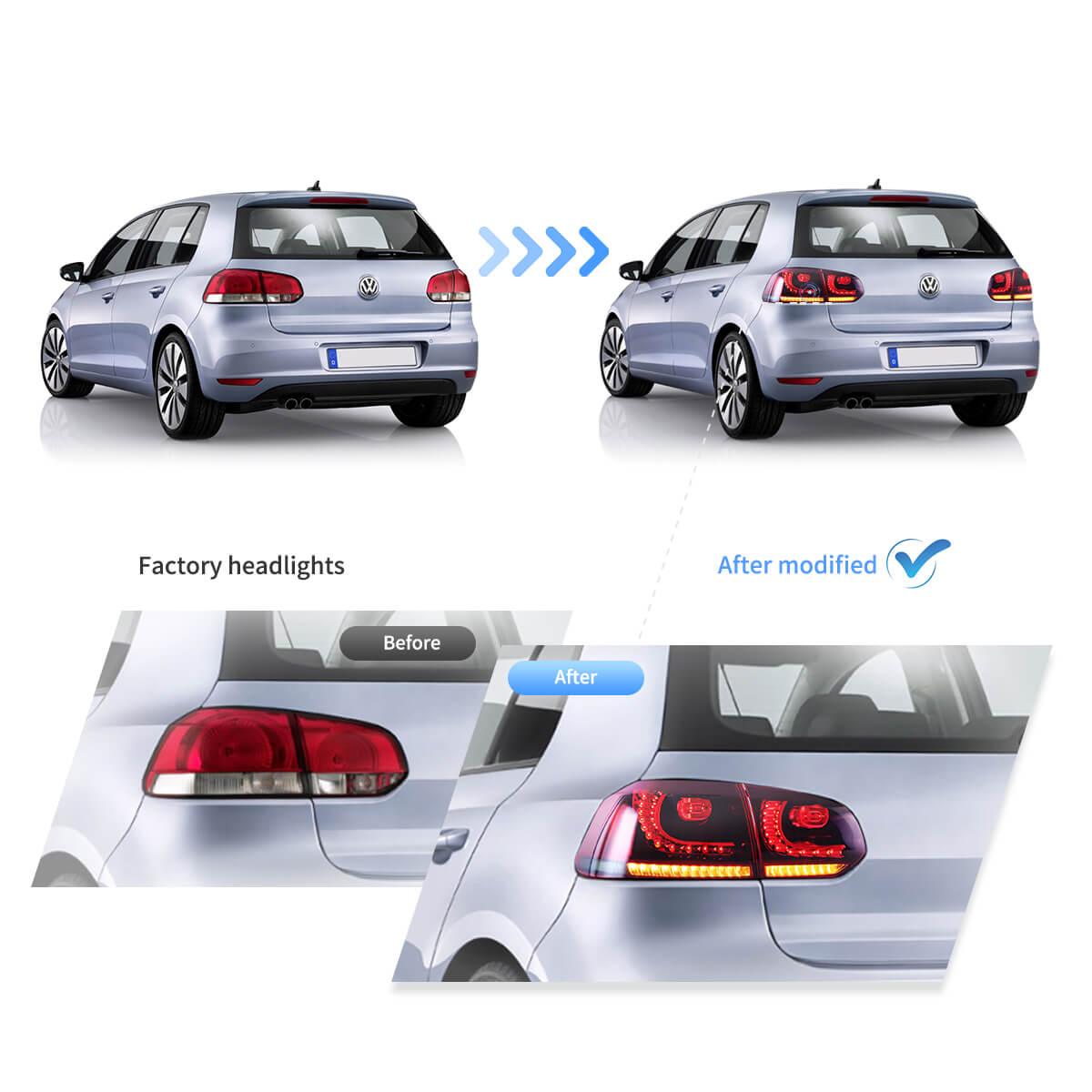 LED Tail Light Assembly With Amber Sequential Turn Signal For 2008-2014 VW Golf 6th Gen Mk6 Hetchback