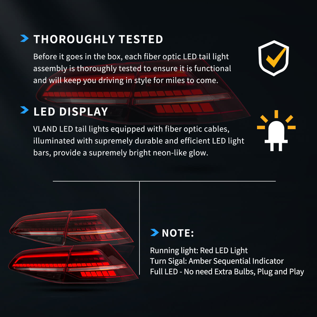 LED Tail Light Assembly With Sequential Turn Signal For 2013-2021 Volkswagen Golf MK7 MK7.5 Hatchback