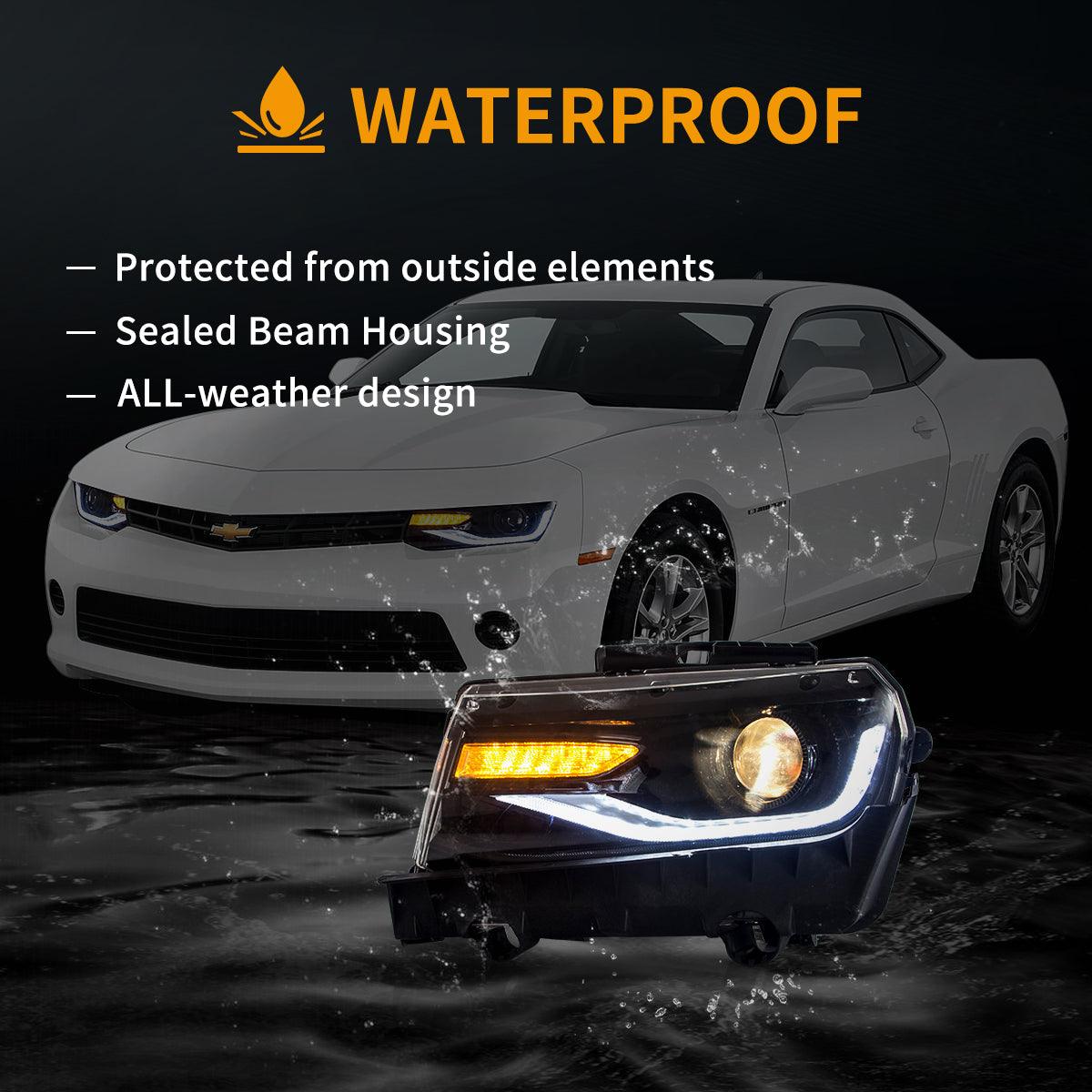 LED Headlight Assembly Dual Beam Projector Black For 2014-2015 Chevrolet Camaro