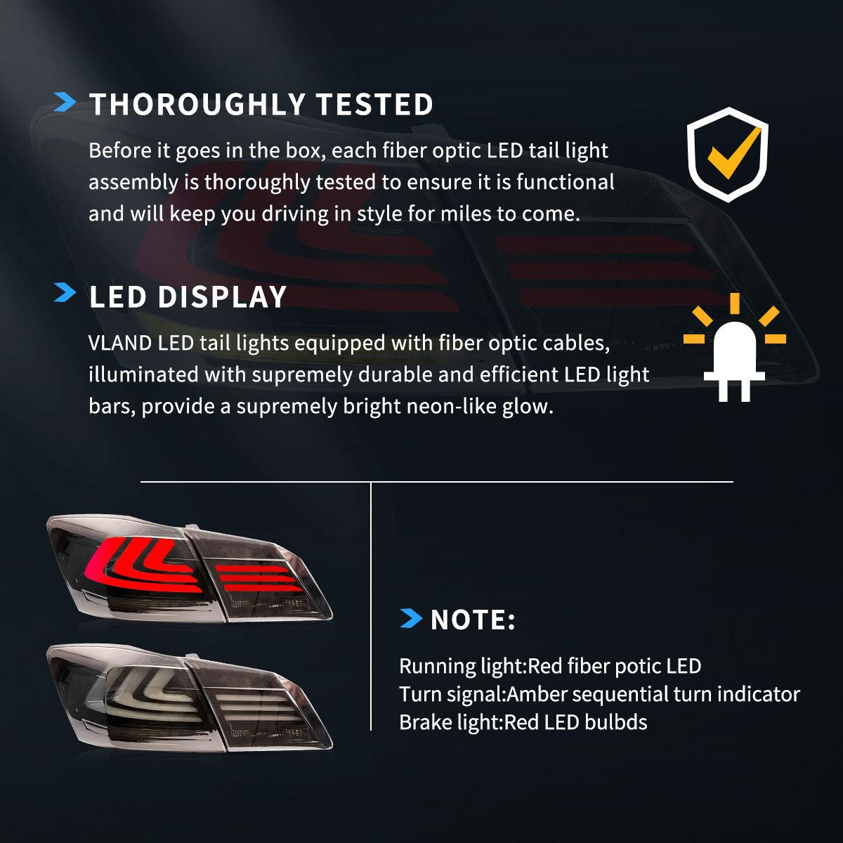 LED Tail Light Assembly With Sequential Turn Signal For 2013-2017 Honda Accord 9th Gen Sedan