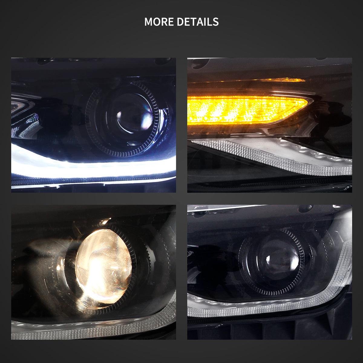 LED Headlight Assembly Dual Beam Projector Black For 2014-2015 Chevrolet Camaro