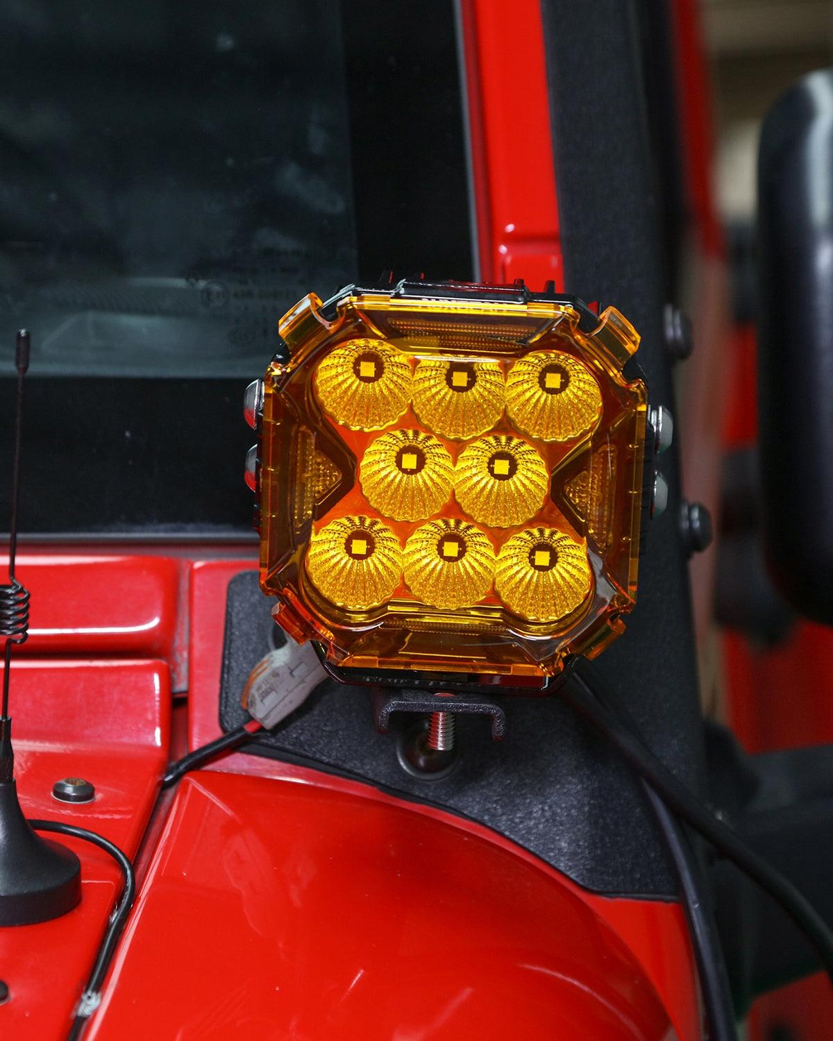 CUBE-Z Series 4 Inch Flood LED Pod Lights Off Road Lights with White DRL &amp; Amber Turn Signal Lights