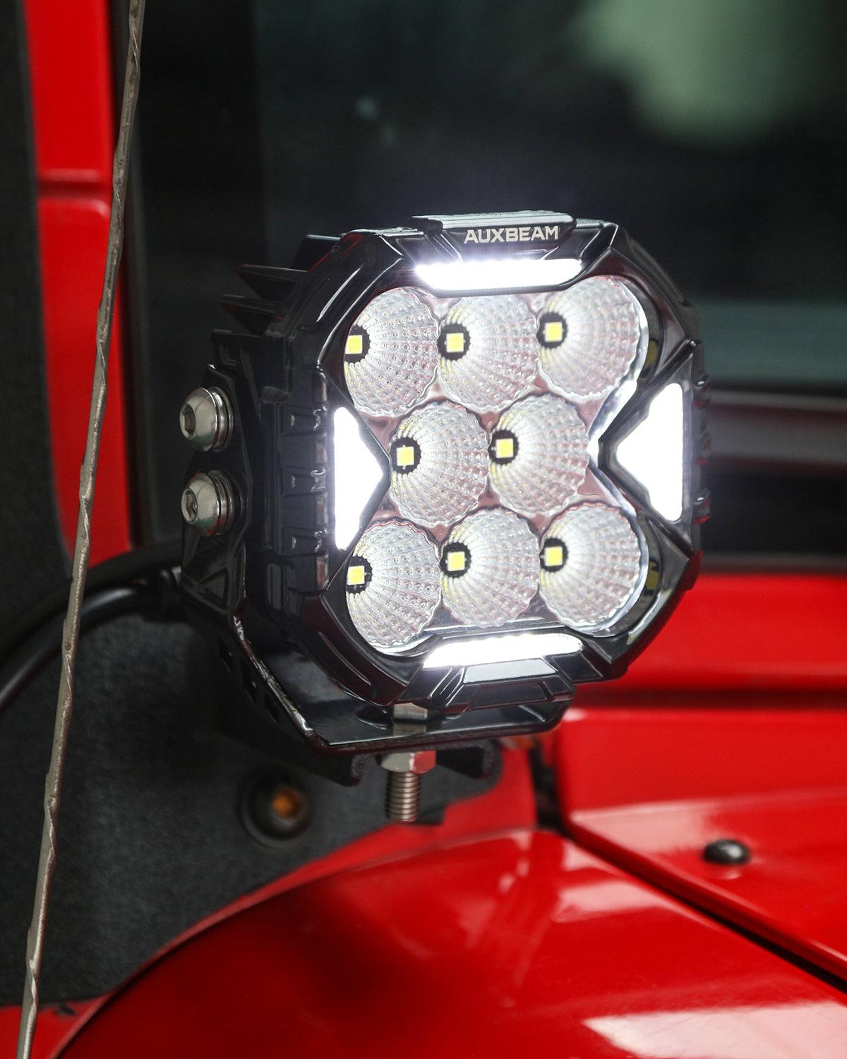 CUBE-Z Series 4 Inch Flood LED Pod Lights Off Road Lights with White DRL &amp; Amber Turn Signal Lights