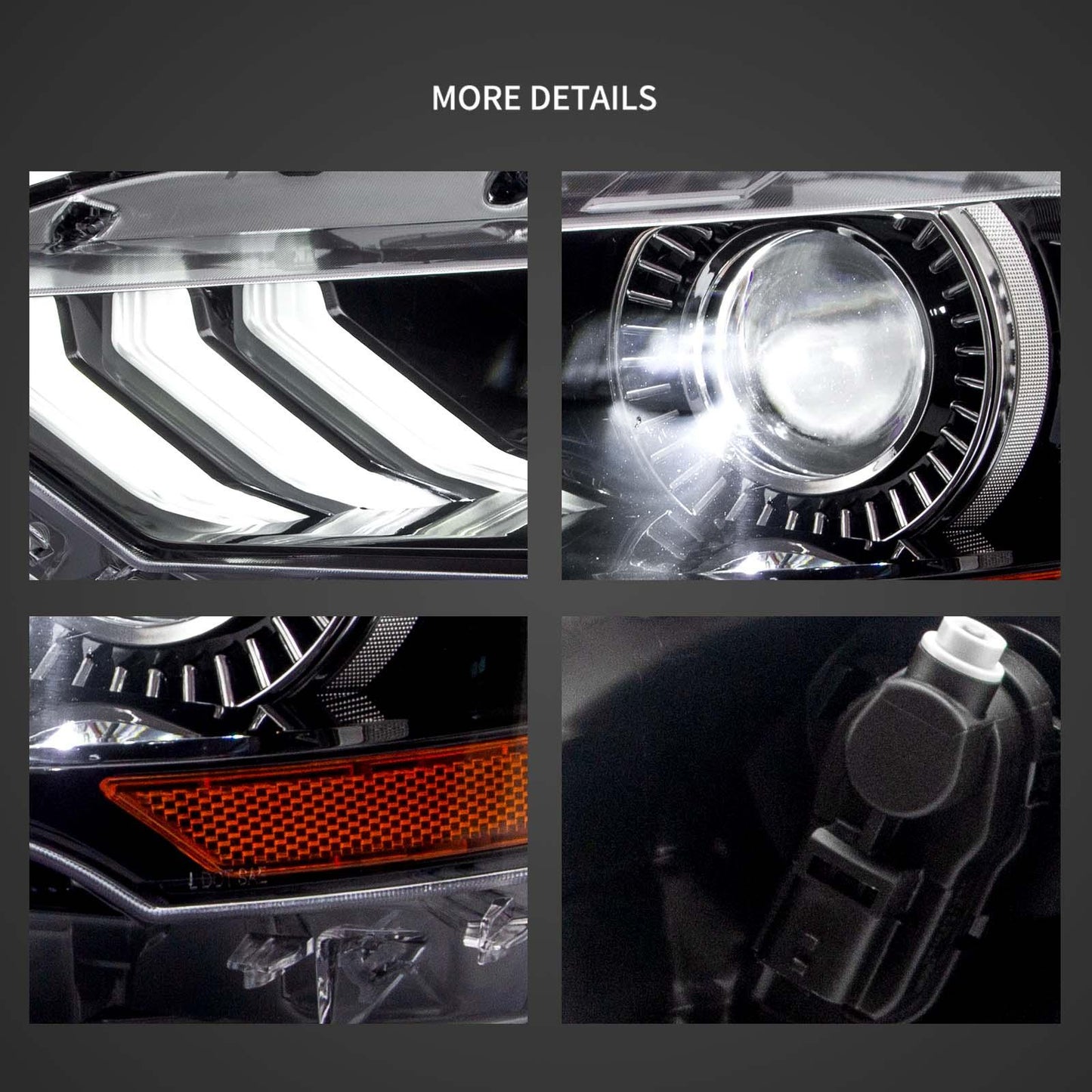LED Headlight Assembly RGB Dual Beam Projector For 2018-up Ford Mustang 6th Gen Black