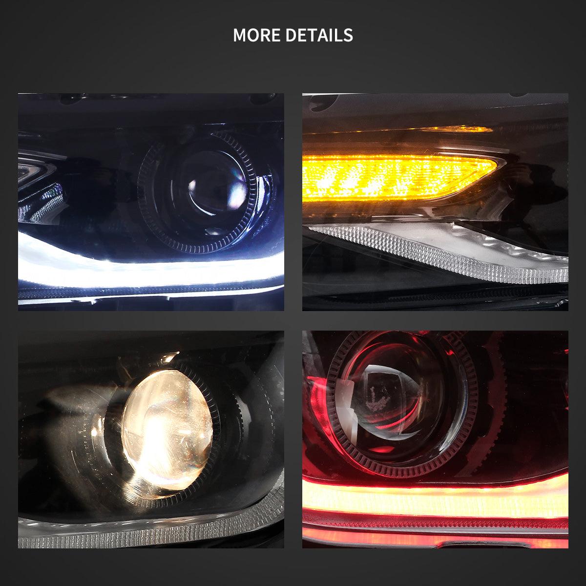 LED Headlight Assembly RGB Dual Beam Projector Black For 2014-2015 Chevrolet Camaro