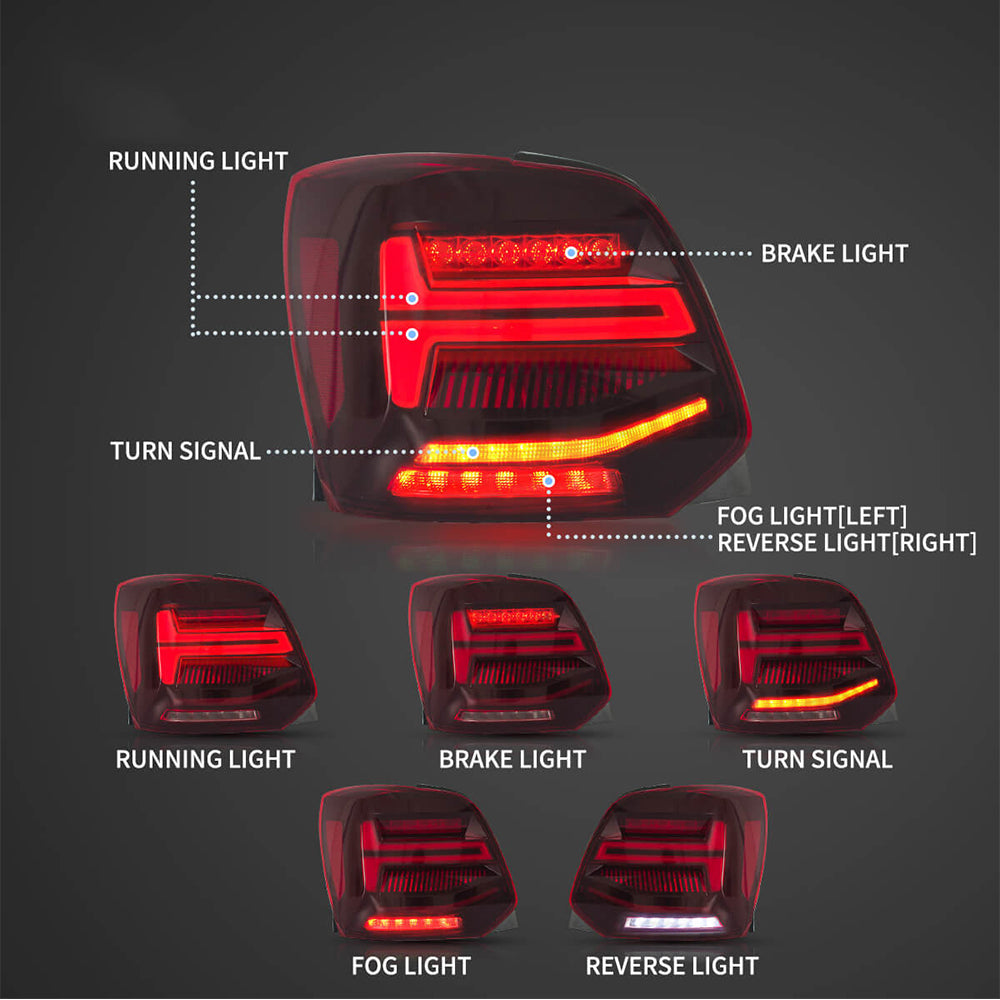 LED Tail Light Assembly With Sequential Turn Signal For 2009-2017 Volkswagen Polo 5th Gen (LWB/SWB）