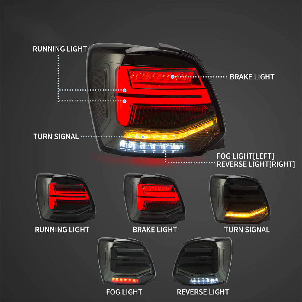 LED Tail Light Assembly With Sequential Turn Signal For 2009-2017 Volkswagen Polo 5th Gen (LWB/SWB）