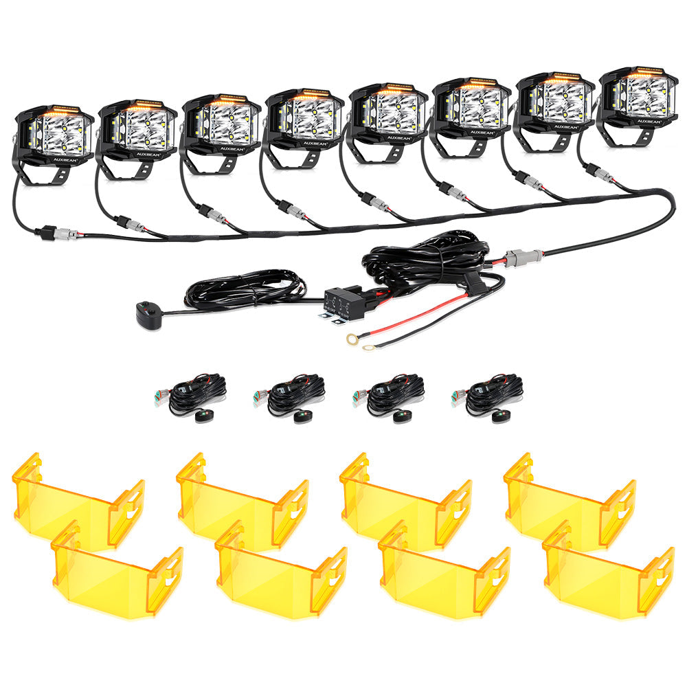 V-MAX Series | 4 Inch 92W 8960LM Combo Beam Side Shooter LED Square Pod Lights with Amber DRL 