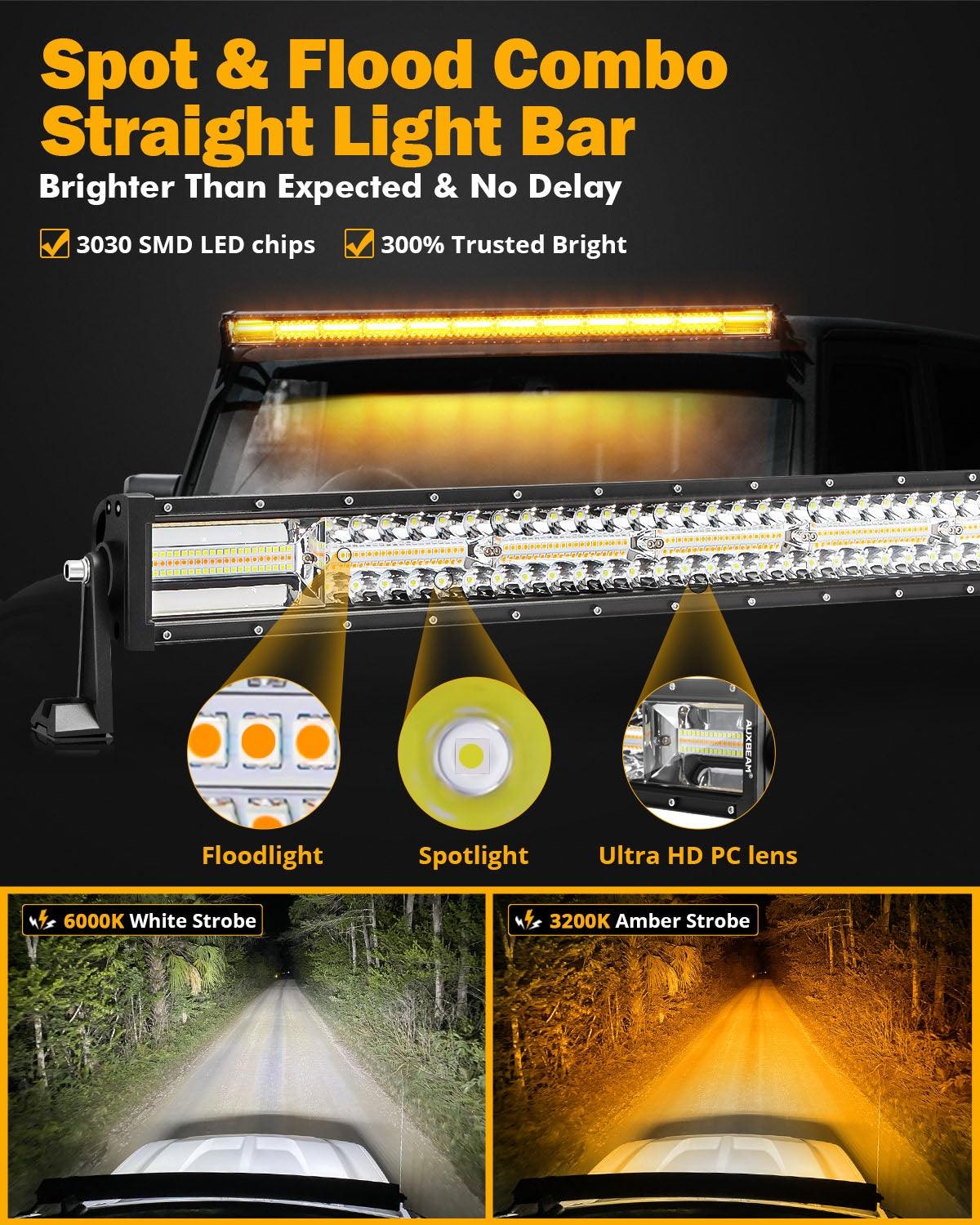 50 Inch 6 Modes White&Amber Straight Off Road Led Light Bar