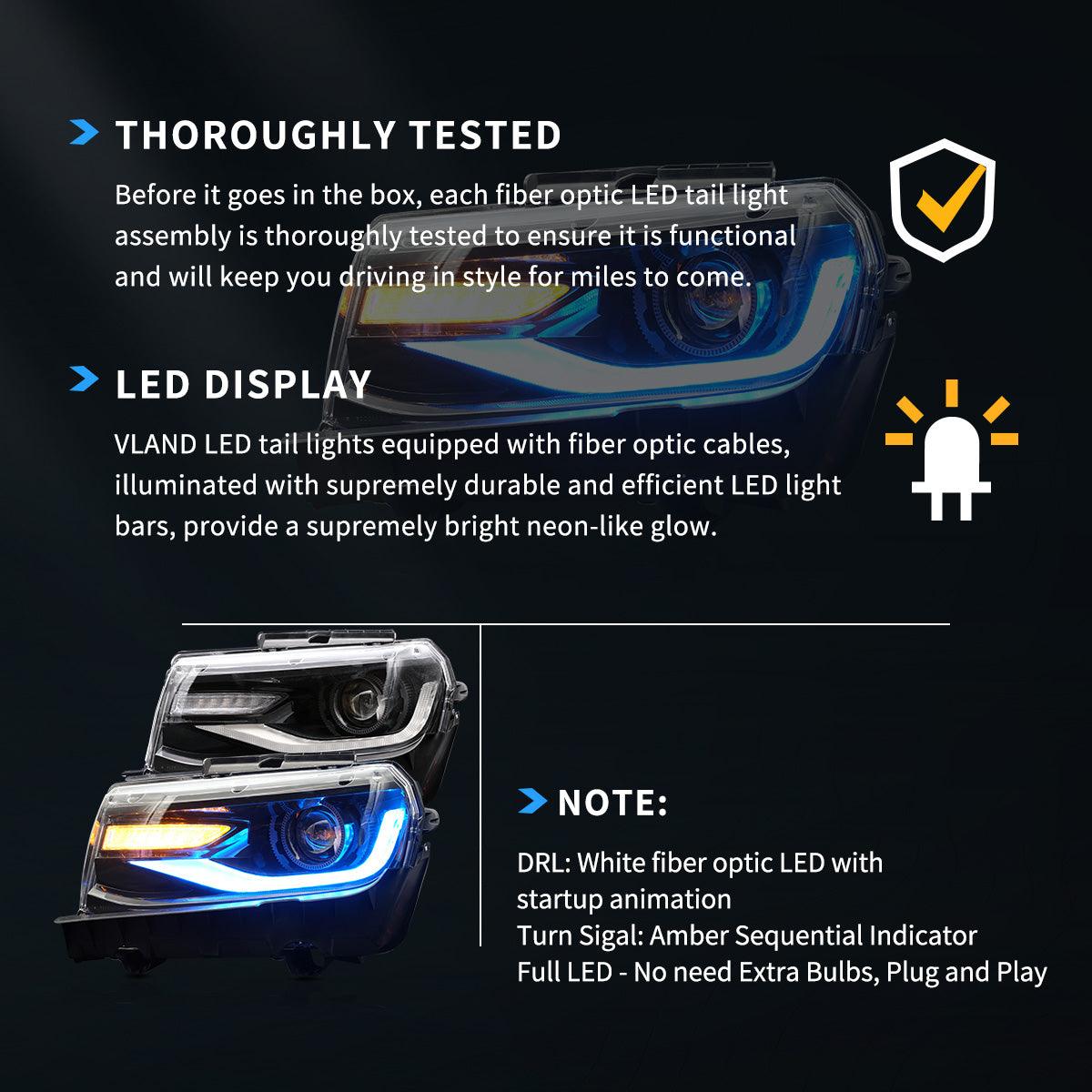 LED Headlight Assembly RGB Dual Beam Projector Black For 2014-2015 Chevrolet Camaro