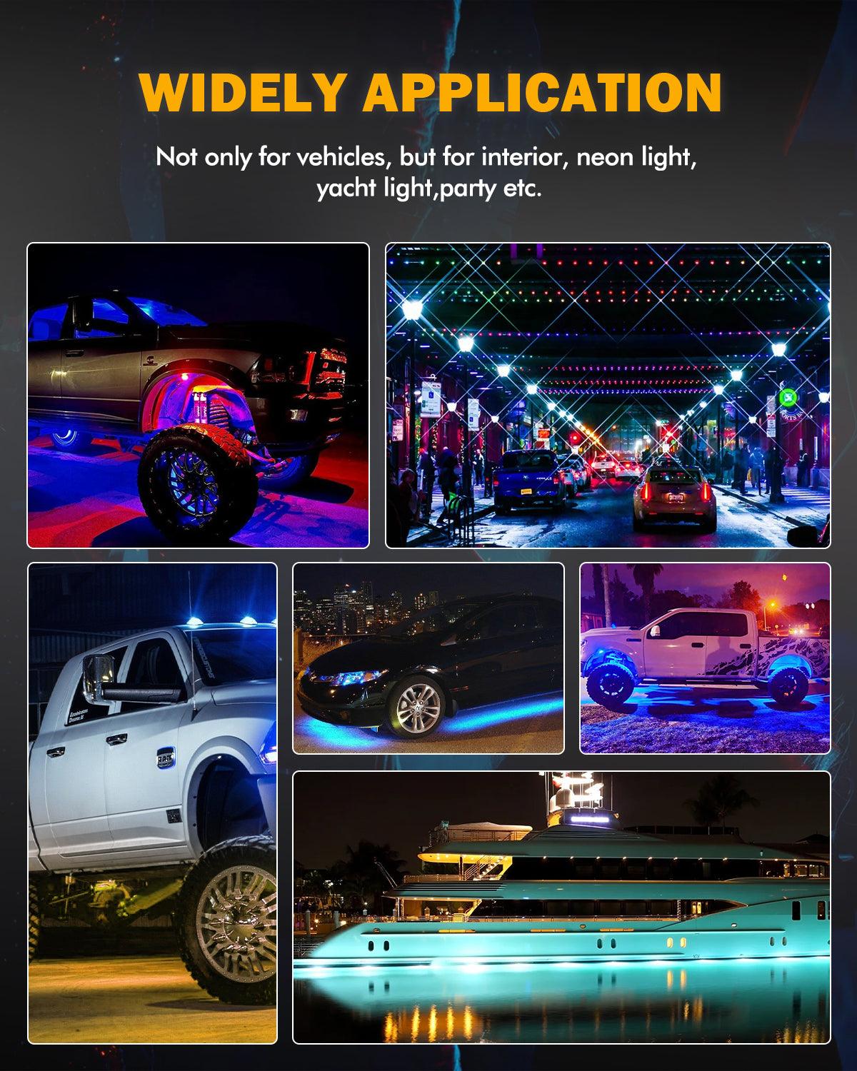 RGB LED Rock Lights Kit with Bluetooth APP & Wireless Remote Control, Multicolor Neon Underglow Lights with Brake Light Function for ATV UTV