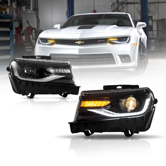 LED Headlight Assembly Dual Beam Projector Black For 2014-2015 Chevrolet Camaro