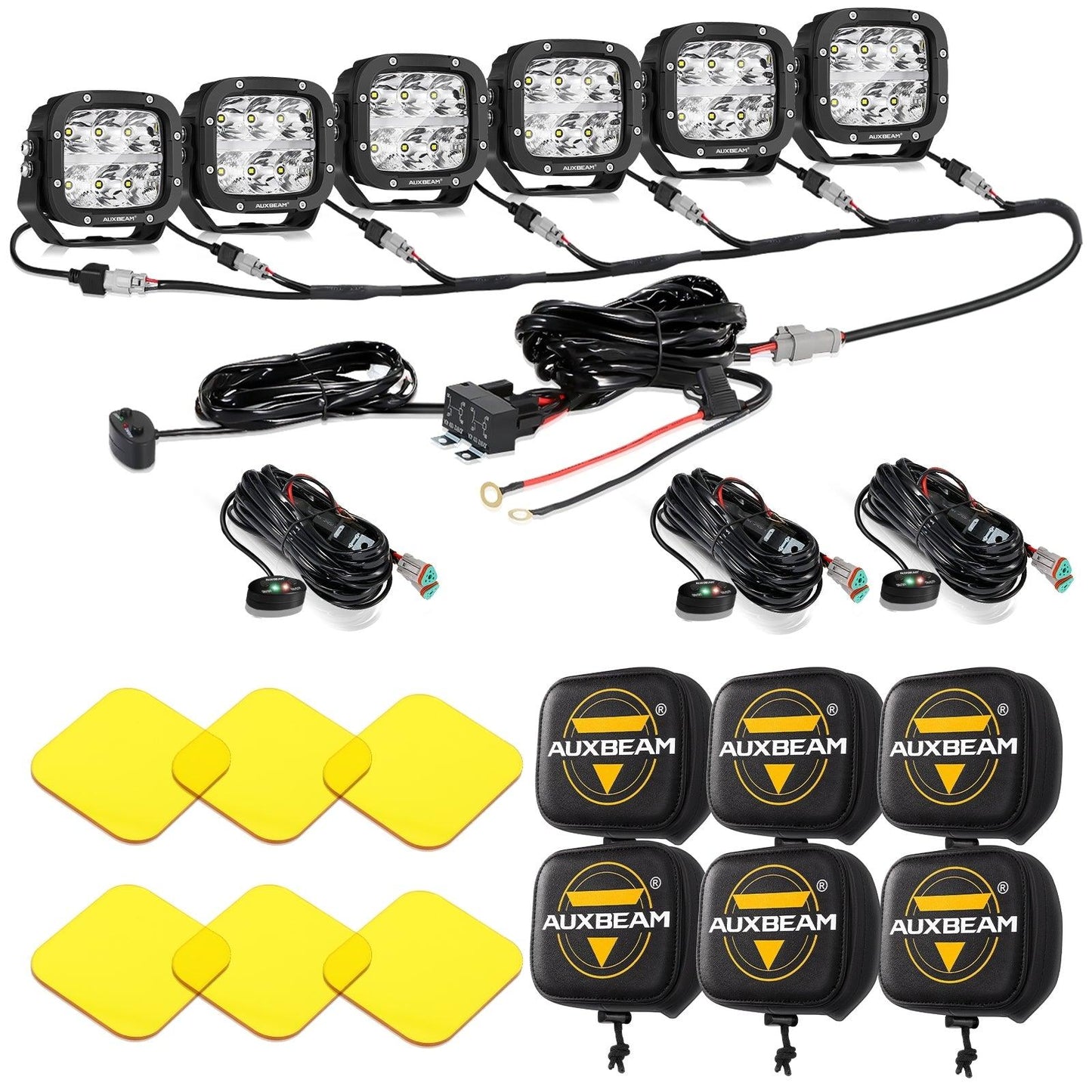6/8Pcs 5 Inch 132W Amber DRL LED Pod Lights with Power Harness
