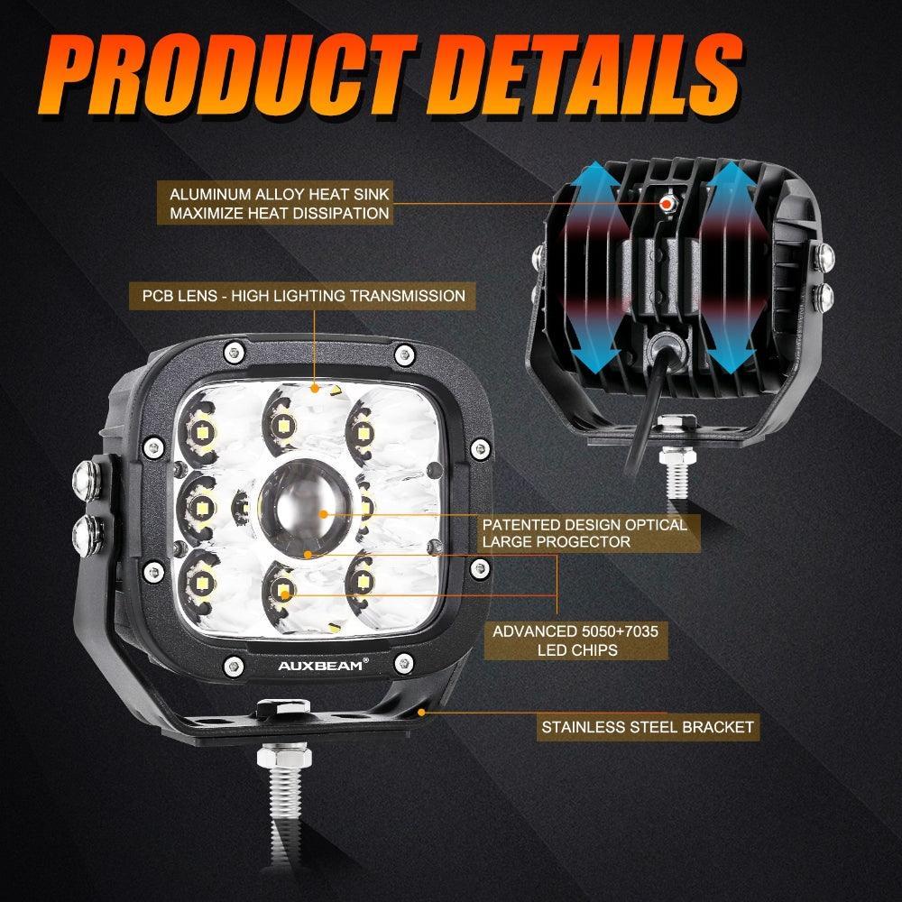 5 Inch 110W White/Amber Spot Light LED Driving Lights+Bull Bar For Ford Bronco 2/4 Door 2021 2022