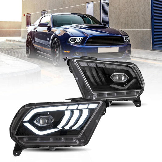 LED Headlight Assembly Dual Beam Projector Black For 2010-2014 Ford Mustang 5th Gen Facelifted