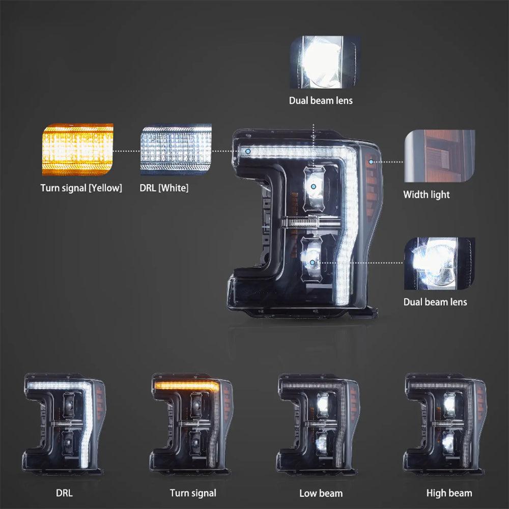 LED Headlight Assembly For 2017-2019 Ford F250 350 450 F550 Super Duty