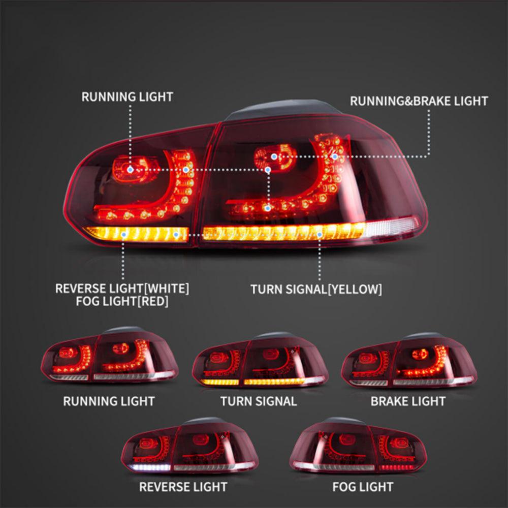 LED Tail Light Assembly With Amber Sequential Turn Signal For 2008-2014 VW Golf 6th Gen Mk6 Hetchback