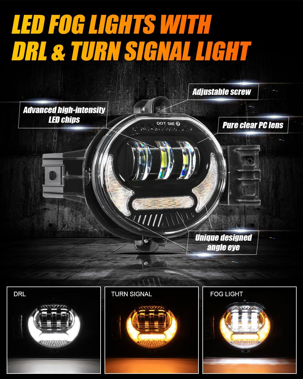 (2pcs/set) Assemblage de Feux de Brouillard LED avec DRL et Clignotant pour Dodge Ram 1500 2002-2008, Dodge Ram 2500/3500 2003-2009 Noir