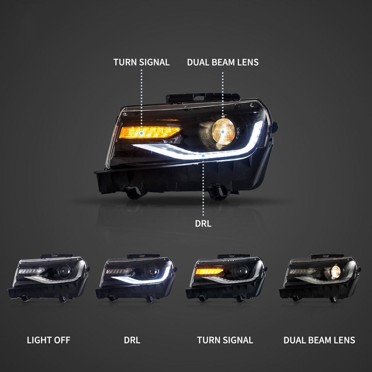 LED Headlight Assembly RGB Dual Beam Projector Black For 2014-2015 Chevrolet Camaro