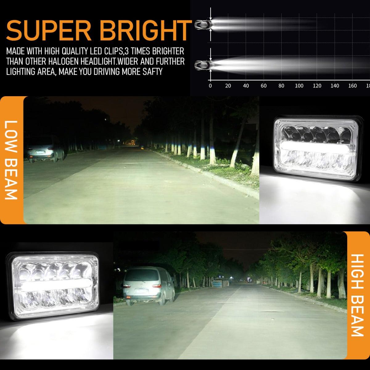 (4pcs/set) 4x6 Led Headlights Sealed Beam Headlights with DRL High Low Beam Replacement H4651 H4652 H4656 H4666 H6545 for Trucks Chevy GMC