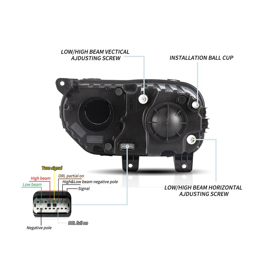LED Headlight Assembly Dual Beam Projector Black For 2015-2023 Dodge Challenger 3th Gen Facelifted