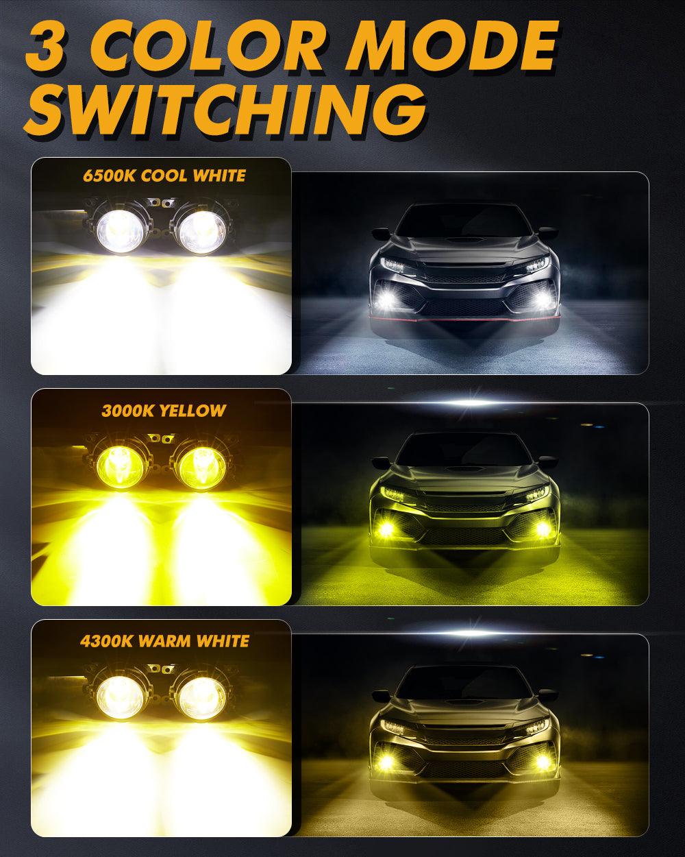 🆕3 Inch 104W Bi-LED Projector Lens Fog Light 3-Colors Switchback Hyperboid Lens Fog Light With High Beam Auxiliary For Toyota/Honda | 2 PCS/Set