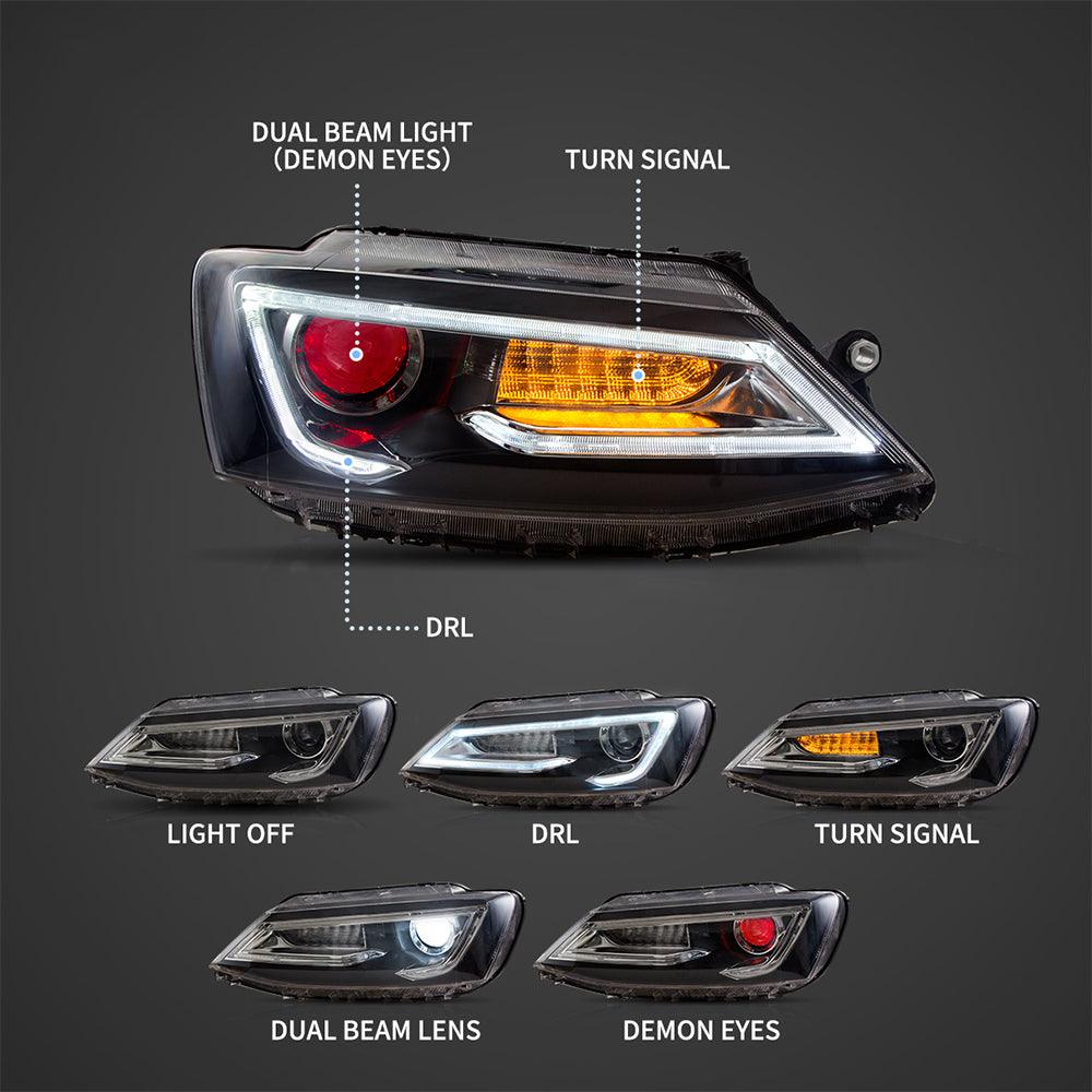 LED Headlight Assembly Dual Beam Projector Black For 2010-2018 Volkswagen Jetta
