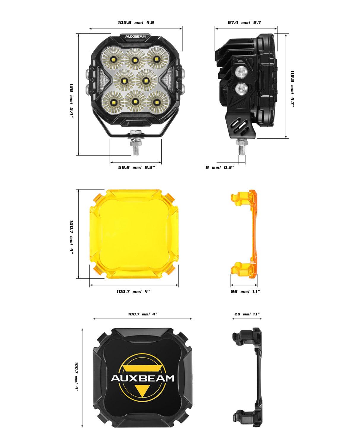 CUBE-Z Series 4 Inch Flood LED Pod Lights Off Road Lights with White DRL &amp; Amber Turn Signal Lights