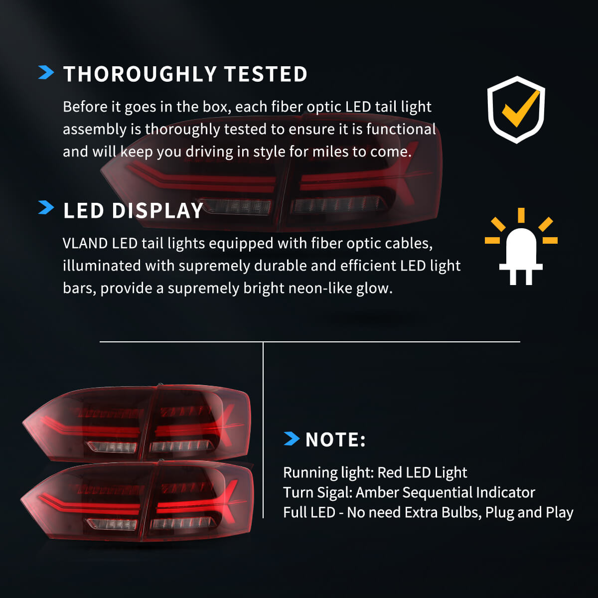LED Tail Light Assembly With Full LED Sequential Turn Signal For 2011-2014 Volkswagen Jetta/Sagitar 6th Gen (A6)