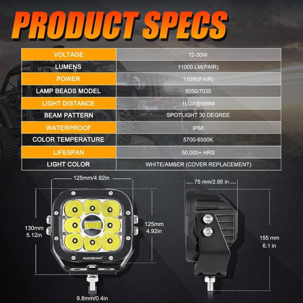 5 Inch 110W White/Amber Spot Light LED Driving Lights+Bull Bar For Ford Bronco 2/4 Door 2021 2022
